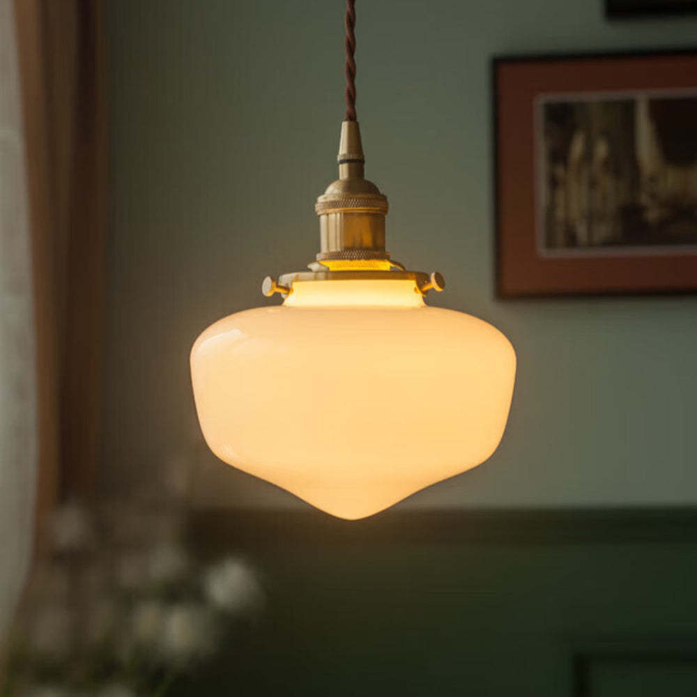 Retro Brass Lantern Glass Pendant Light