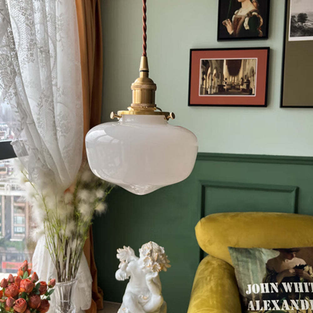 Retro Brass Lantern Glass Pendant Light