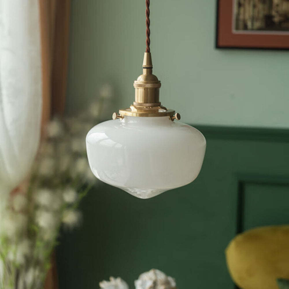 Retro Brass Lantern Glass Pendant Light