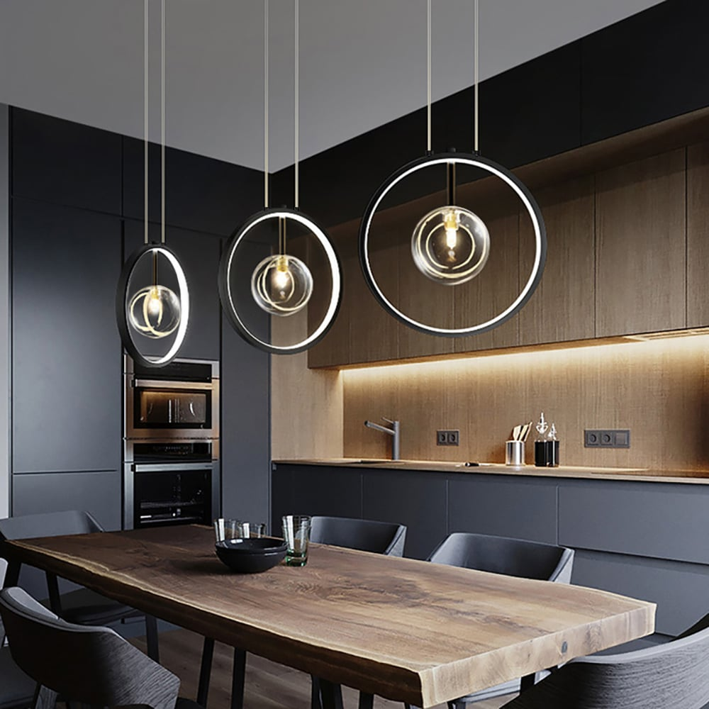 Black Pendant Light Minimalist Glass Globe LED