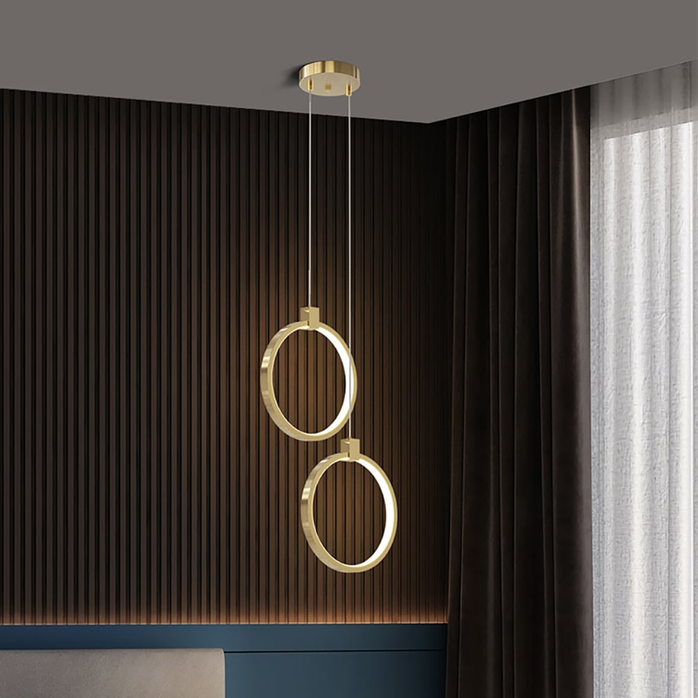 2-Light Circle Pendant Light Gold Brass Charmed Hanging Light