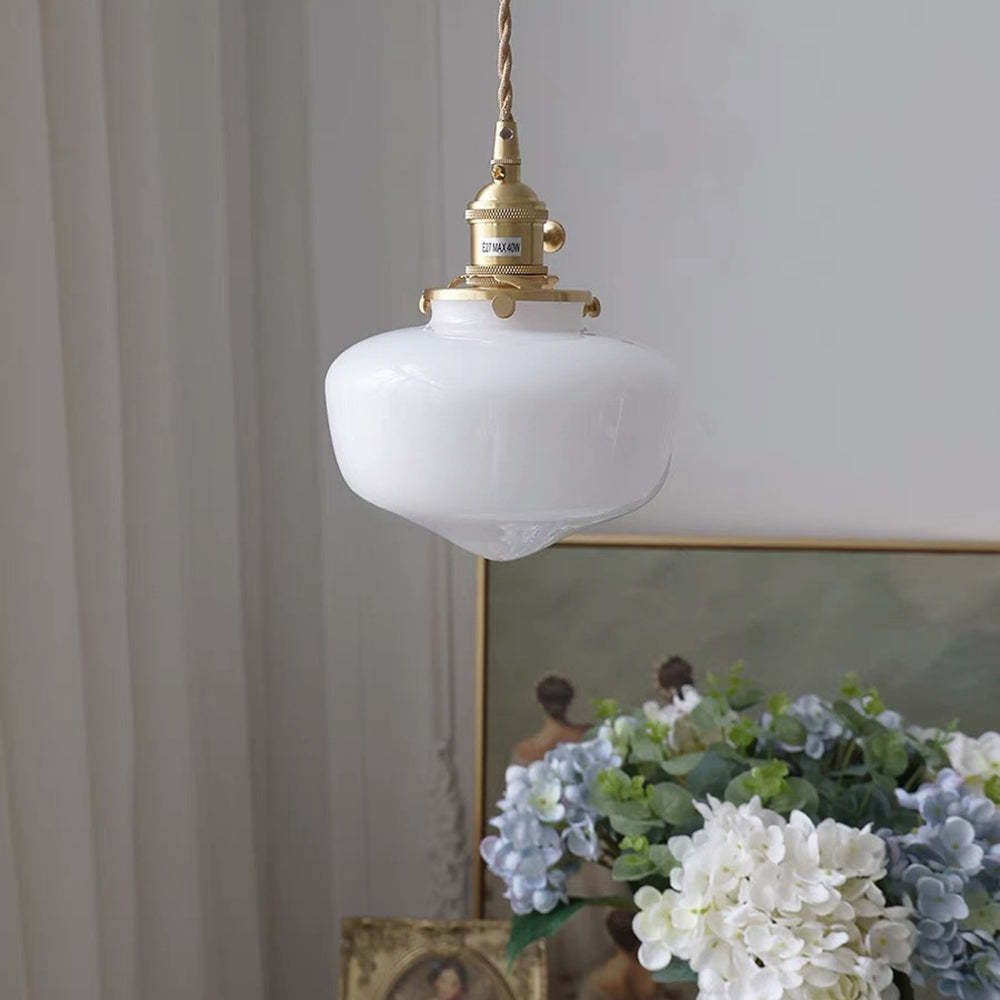 Retro Brass Lantern Glass Pendant Light