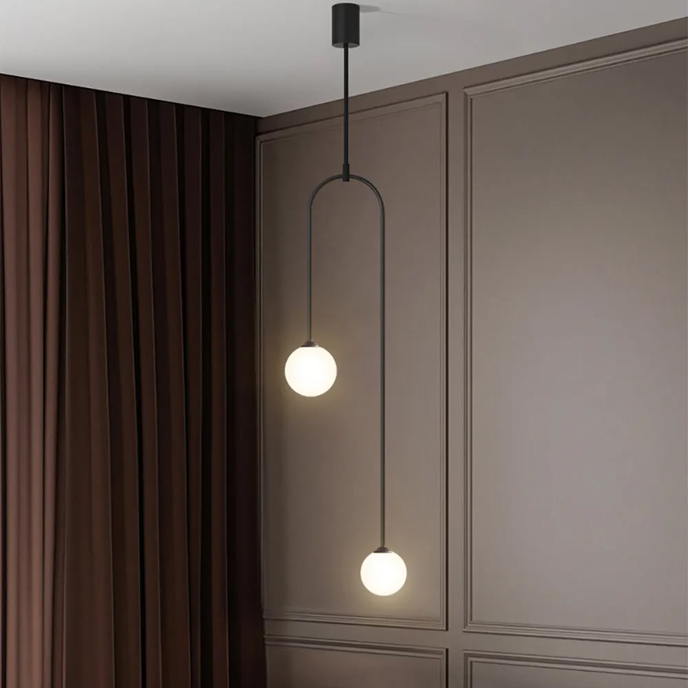 Modern Pendant Light Glass Globe 2-Light U-Shaped for Living Room and Bedroom