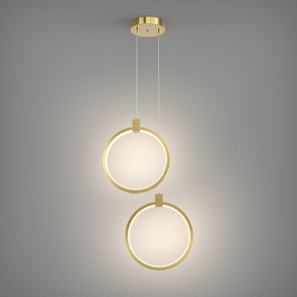 2-Light Circle Pendant Light Gold Brass Charmed Hanging Light