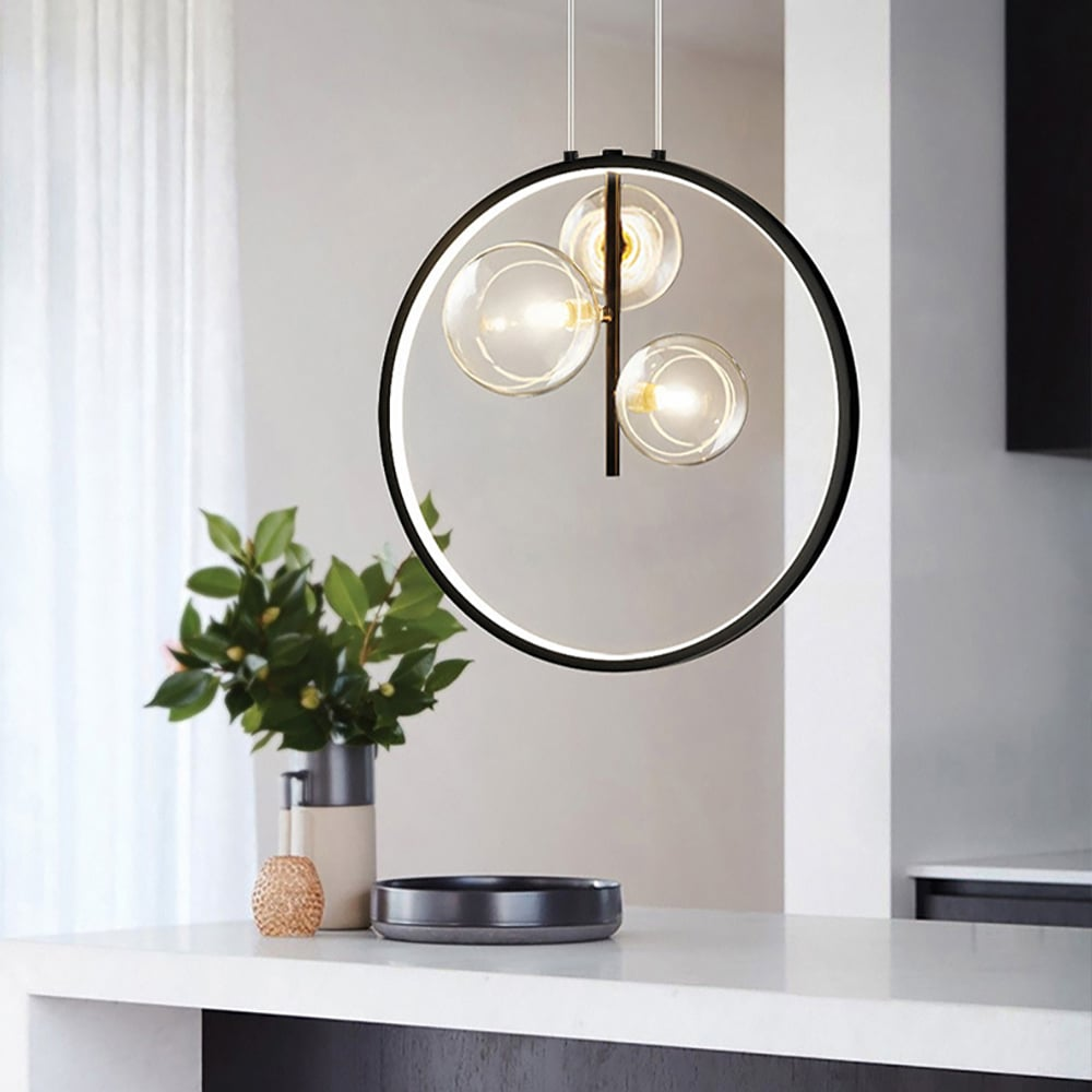 Black Pendant Light Minimalist Glass Globe LED