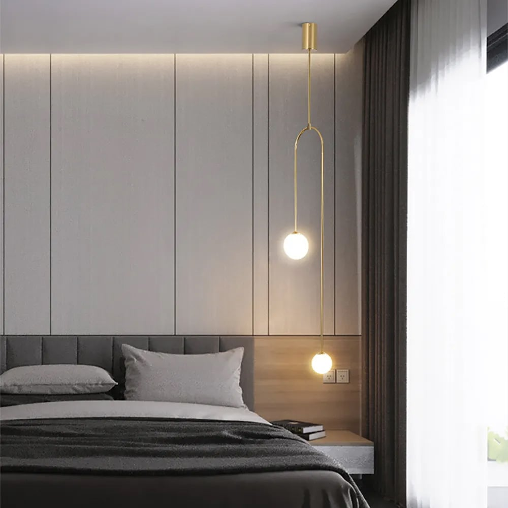 Modern Pendant Light Glass Globe 2-Light U-Shaped for Living Room and Bedroom