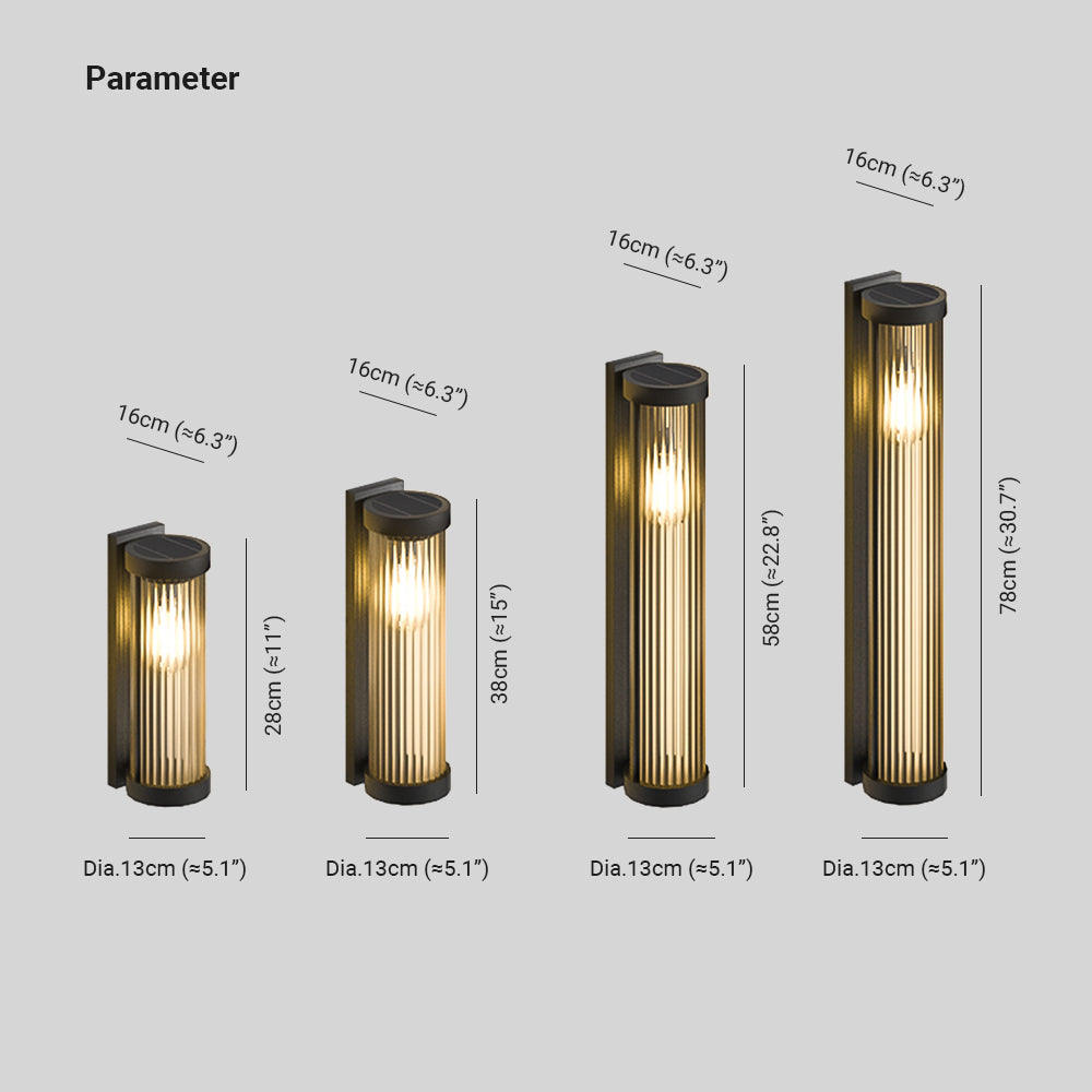 Modern Cylindrical Metal & Glass Outdoor Solar IP65 Waterproof Outdoor Lamp