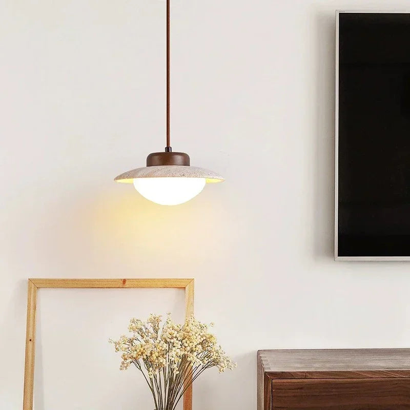 Wallnut And Stone Pendant Light