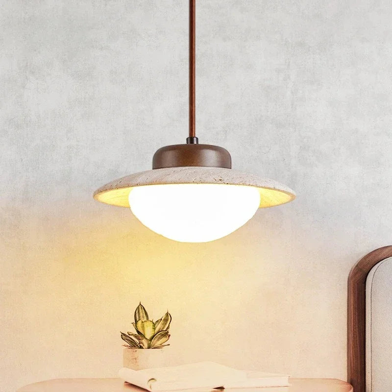 Wallnut And Stone Pendant Light