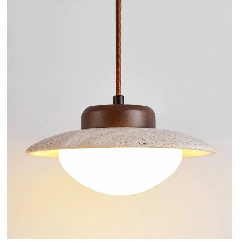 Wallnut And Stone Pendant Light