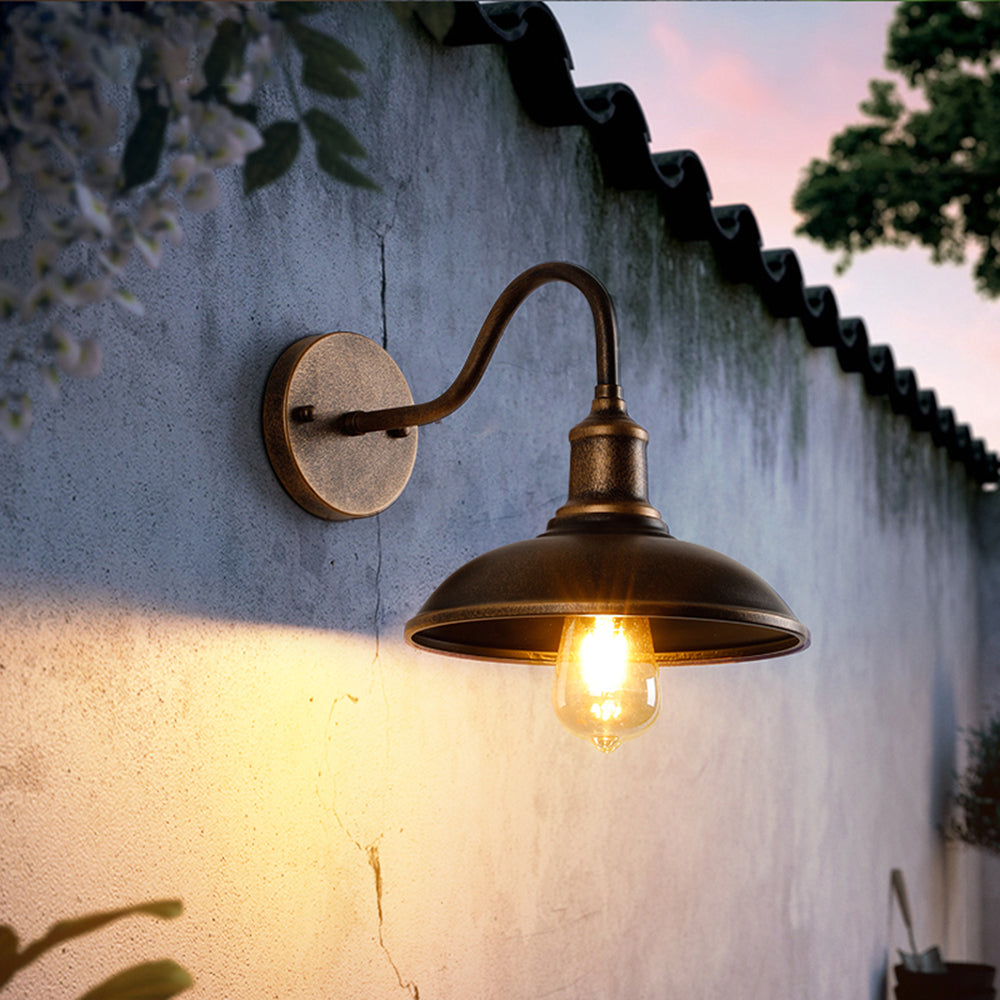 Alessio Rustic Bowl Shaped Antique Brass IP65 Water Proof Outdoor Wall Lamp