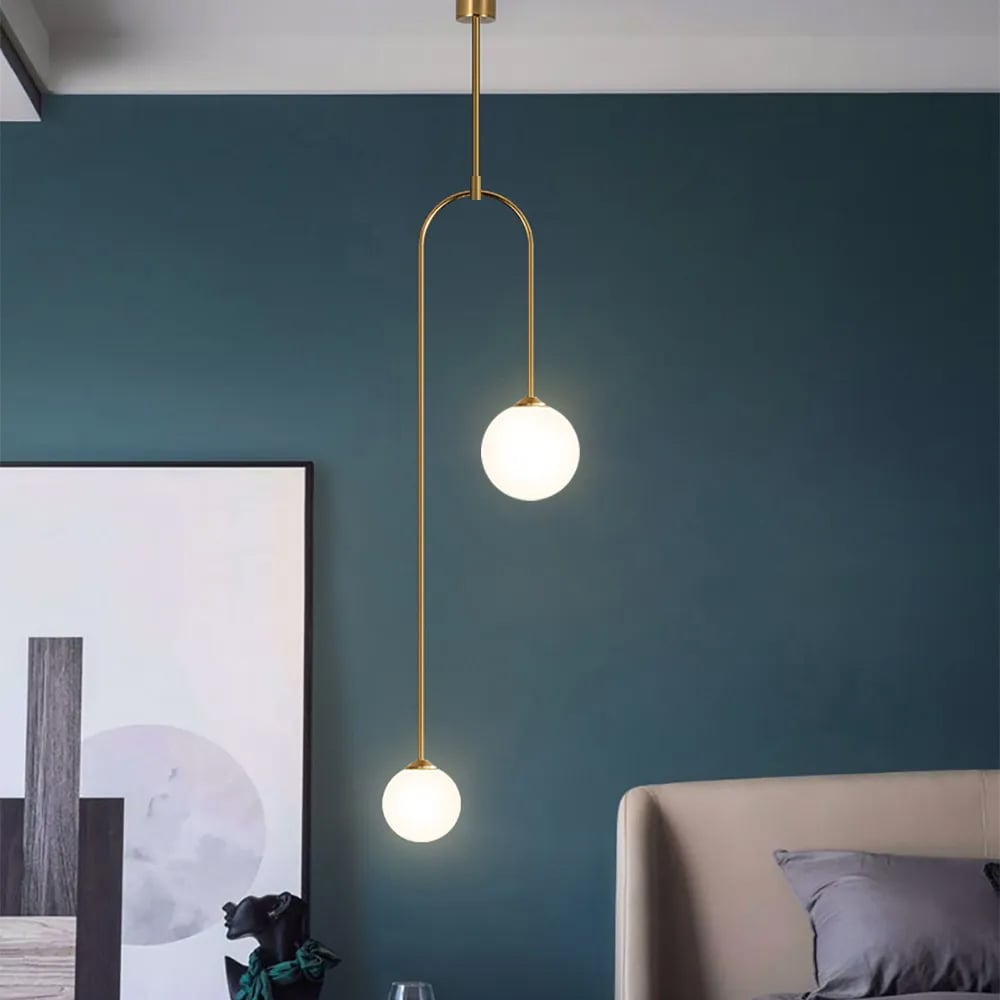 Modern Pendant Light Glass Globe 2-Light U-Shaped for Living Room and Bedroom