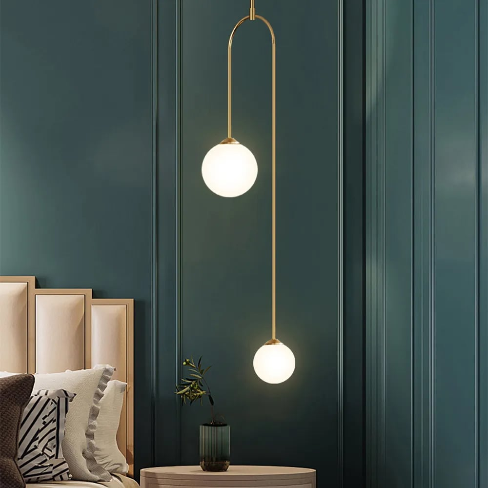 Modern Pendant Light Glass Globe 2-Light U-Shaped for Living Room and Bedroom