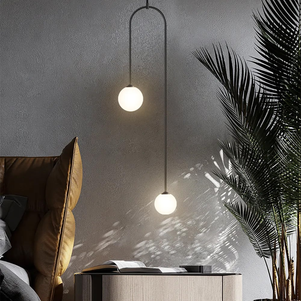 Modern Pendant Light Glass Globe 2-Light U-Shaped for Living Room and Bedroom