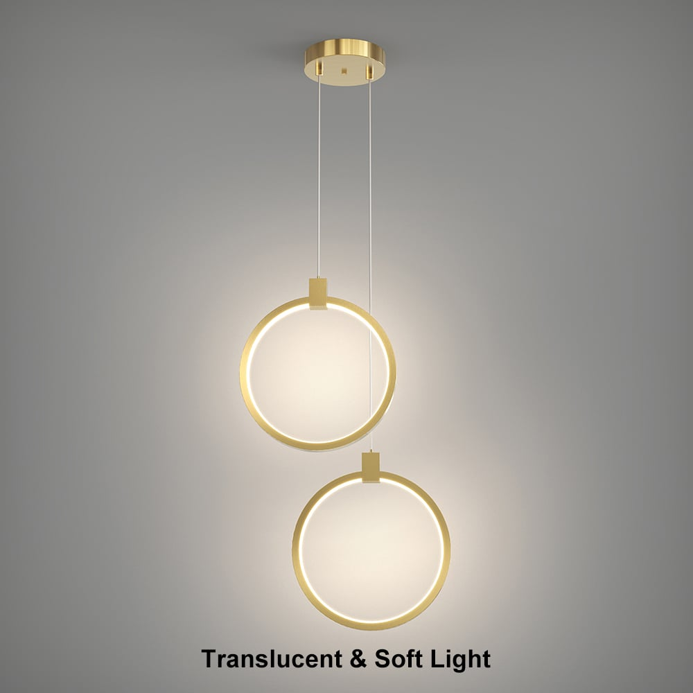 2-Light Circle Pendant Light Gold Brass Charmed Hanging Light