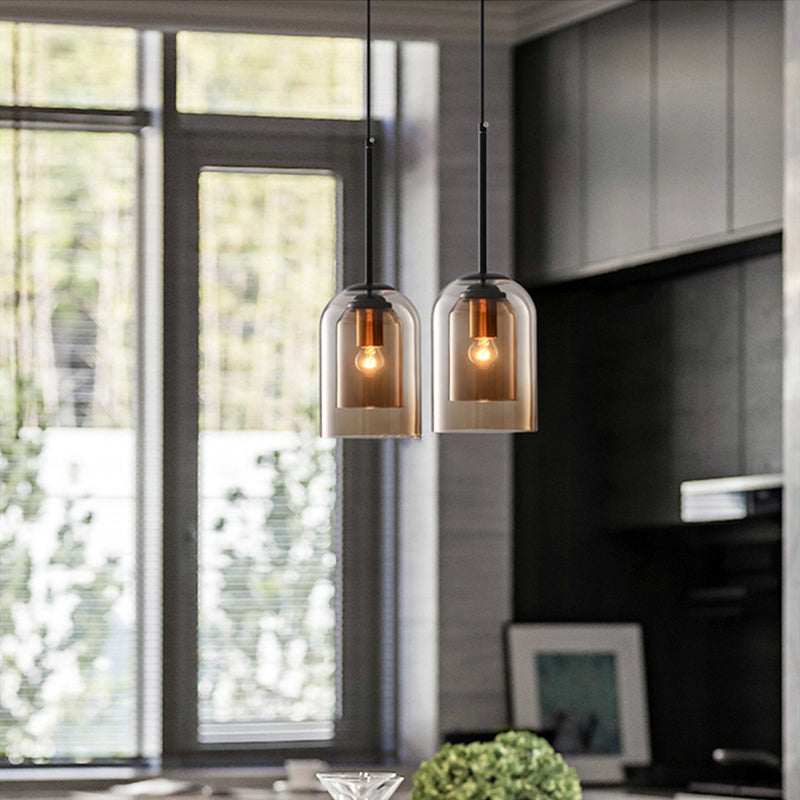 Mica Mid-Century Pendant Lamps with Double Glass