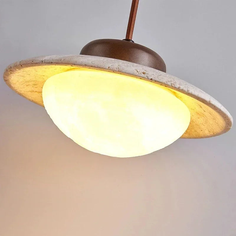 Wallnut And Stone Pendant Light