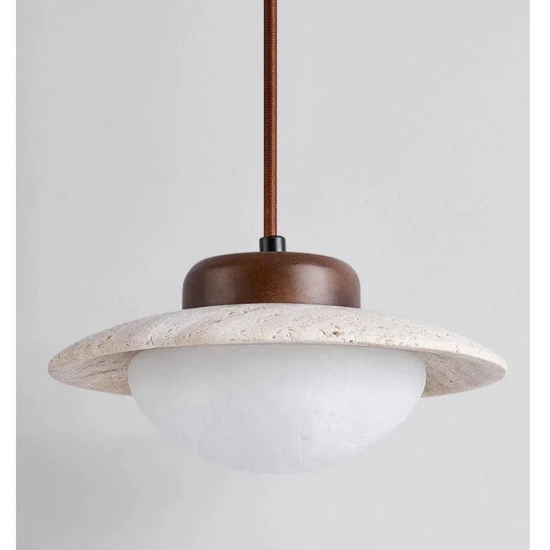 Wallnut And Stone Pendant Light