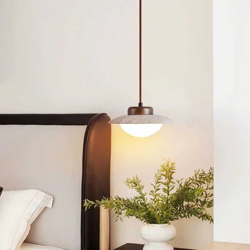 Wallnut And Stone Pendant Light